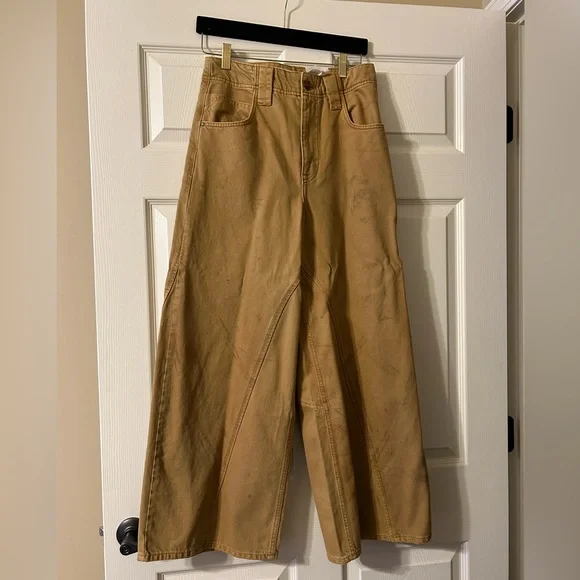 Free People We The Chill Vibes Scout Tan Dropped Wide Leg Jeans. NEW WITH TAGS - Picture 4 of 7